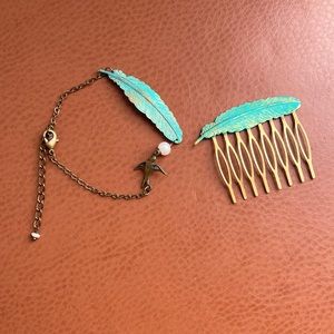 Turquoise Feather Bracelet and Hair Clip